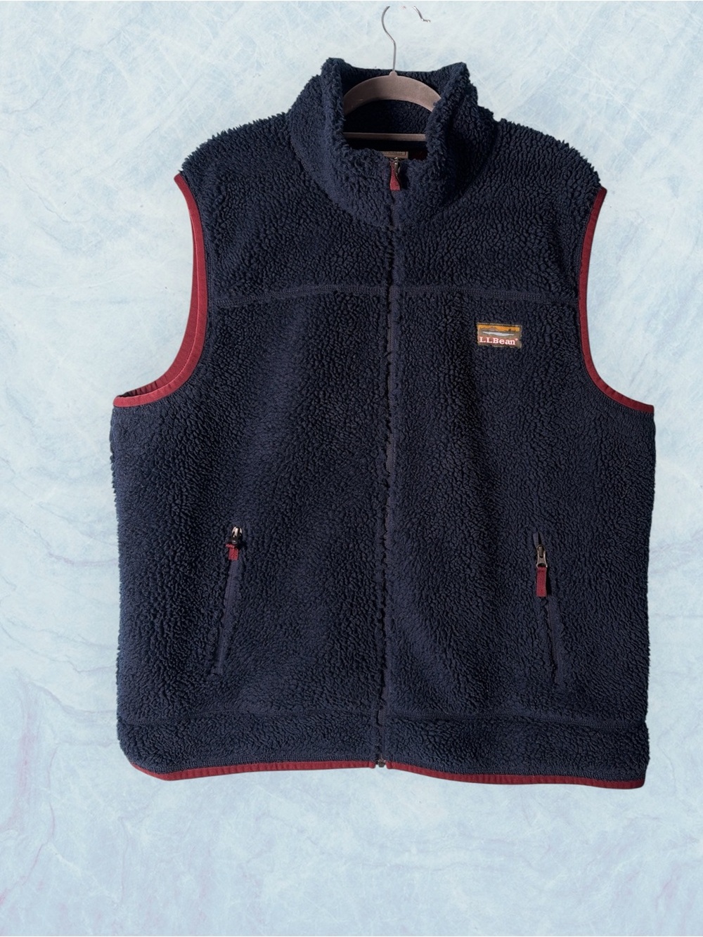 LL Bean Mountain Pile Fleece Vest Mens Sz XXL Navy Blue Full Zip Mock Neck